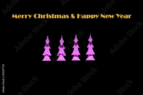 Merry Christmas  &  Happy New Year - windowlight with four christmastree