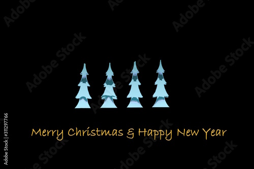 Merry Christmas  &  Happy New Year - windowlight with four christmastree