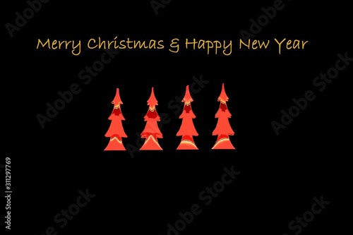 Merry Christmas  &  Happy New Year - windowlight with four christmastree