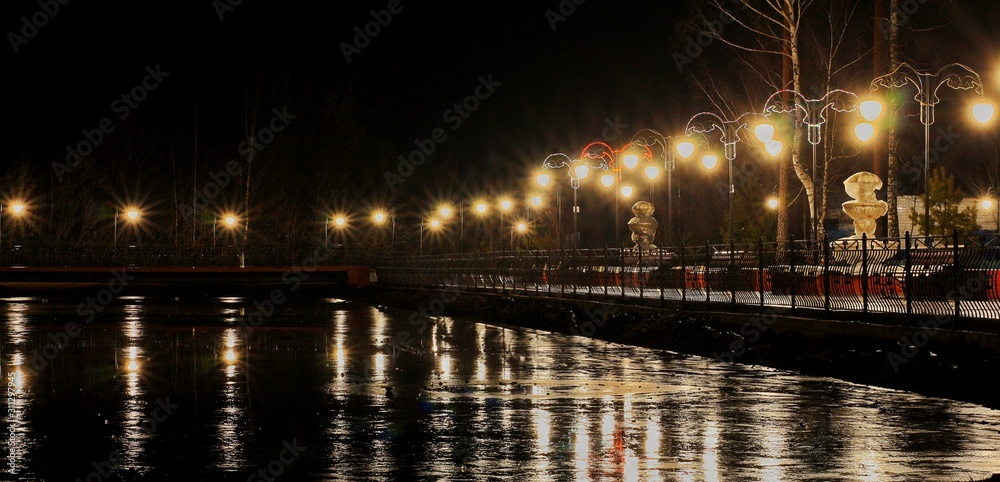 Photo of a night city with lanterns Photo of a night city with lanterns