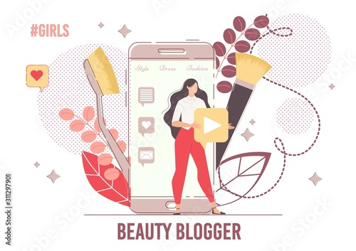 Young Woman Developing Internet Video Channel about Cosmetics Trends, Makeup Tutorials. Online Beauty Trading Platform Creation. Fashion Blogging in Social Media Network. Internet Influencer