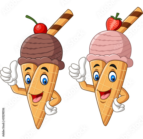 Cartoon ice cream cones giving thumbs up