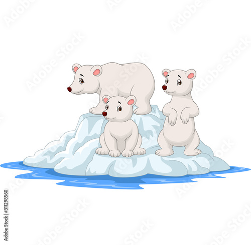 Cartoon polar bears family on icebergs