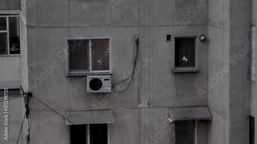 BW Christmas in Communist Era Apartment Block Detail 4k