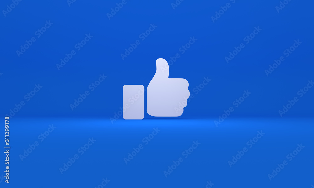 Facebook like 3D icon isolated on blue background. Social media concept background. - obrazy, fototapety, plakaty 