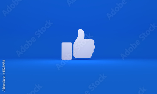 Facebook like 3D icon isolated on blue background. Social media concept background.