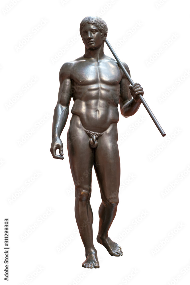 Antique sculpture of a young man with spear. Isolated on a white background. Antique sculpture of a young man with spear. Isolated on a white background.