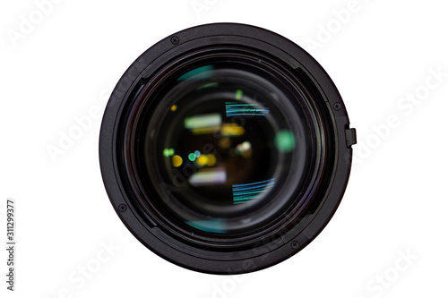 Photos Front view Camera lens bokeh with lens reflections isolated with clipping path o