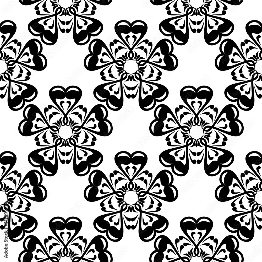 Black and white floral seamless pattern