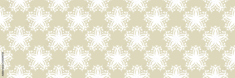Fototapeta premium White floral seamless pattern on olive green background