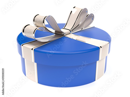 Round blue gift box. 3d rendering illustration © savanno