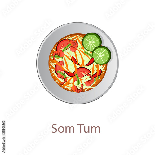 top view of popular food of Thailand,Som Tum