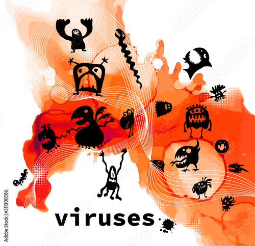 Abstraction of viruses in the blood. mixed media. Vector illustration