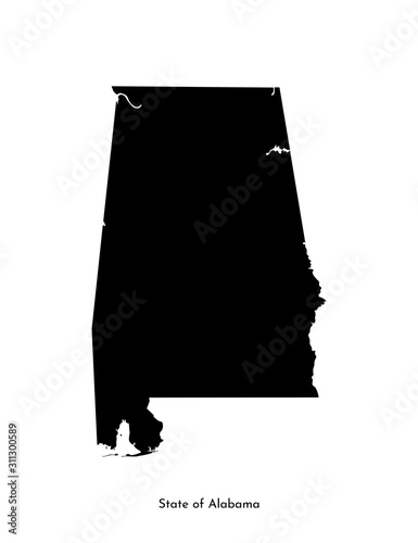 Vector isolated simplified illustration icon with black map's silhouette of State of Alabama (USA). White background