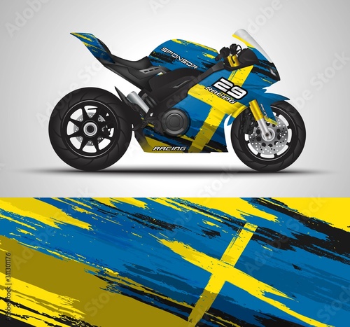 Racing motorcycle wrap decal and vinyl sticker design. Concept graphic abstract background for wrapping vehicles, motorsports, Sportbikes, motocross, supermoto and livery. Vector illustration.