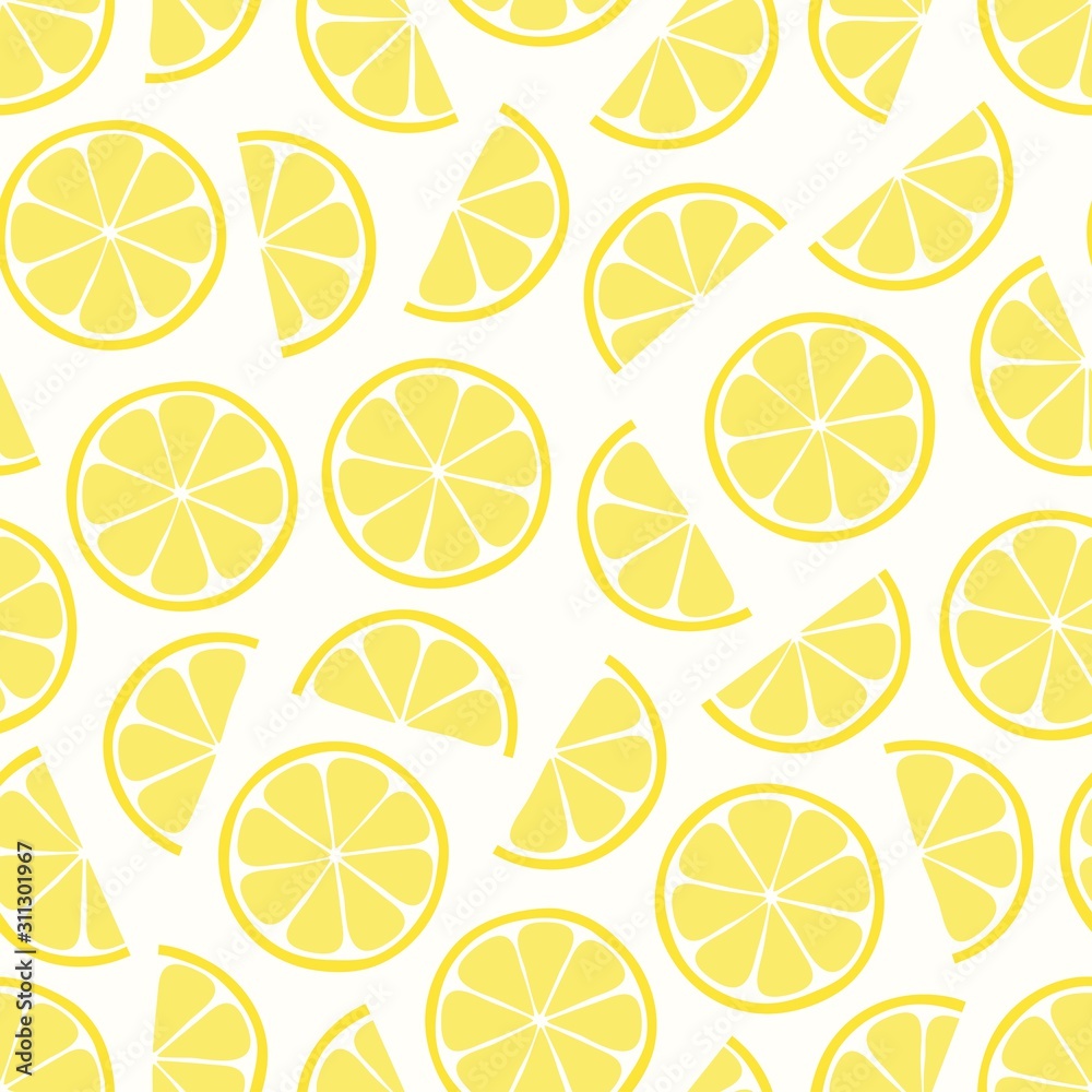 Lemon seamless pattern. Lemon slice on white background. Can be used for wallpaper, fabric, wrapping paper. Vector simple illustration