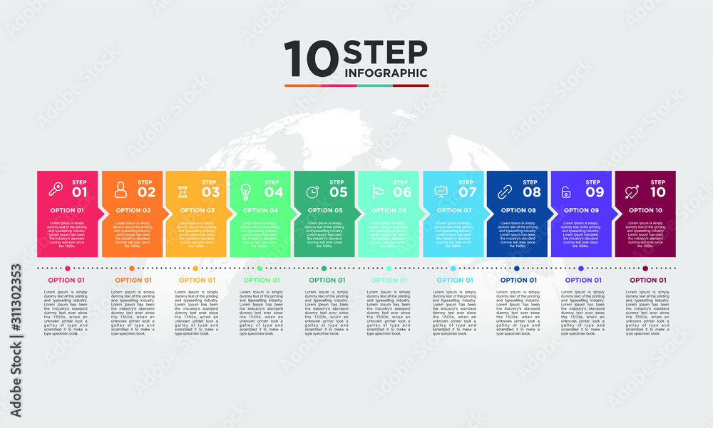 10 step infographic element. Business concept with 4 options and number, steps or processes. data visualization. Vector illustration.