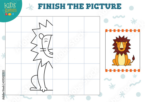 Copy picture vector illustration. Complete and color game for preschool and school kids