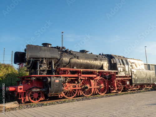 Heilbronn, Germany - September 15th, 2019: The steam enginer antique train in Bundesgartenschau (abbr. BUGA), Heilbronn Germany