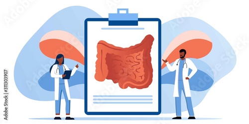Digestive system health. Treat dysbiosis, harmful bacteria, intestine doctor examine. Doctor appointment. Online consultation. Human anatomy healthcare medical concept. For landing page, banner, flyer