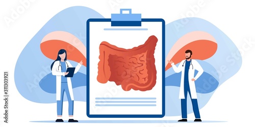 Digestive system health. Treat dysbiosis, harmful bacteria, intestine doctor examine. Doctor appointment. Online consultation. Human anatomy healthcare medical concept. For landing page, banner, flyer
