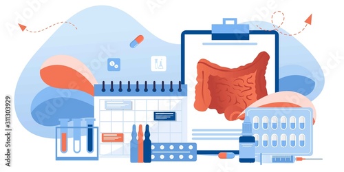 Digestive system health. Treat dysbiosis, harmful bacteria, intestine doctor examine. Doctor appointment. Online consultation. Human anatomy healthcare medical concept. For landing page, banner, flyer