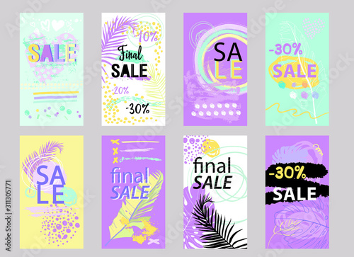 purple cards with the inscription sale