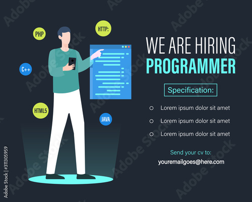 Programmer job vacancy template with people illustration