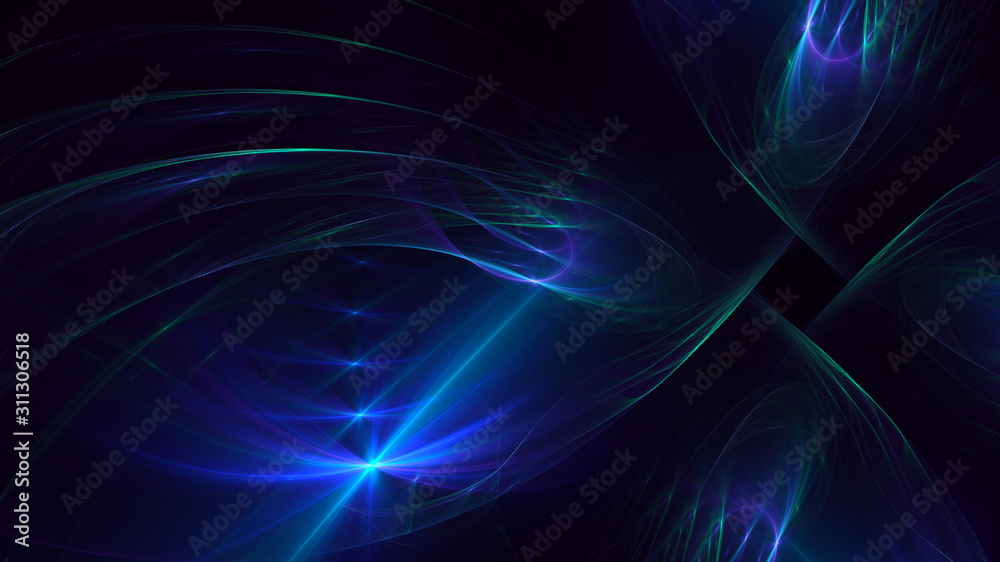 3D rendering abstract blue fractal light background