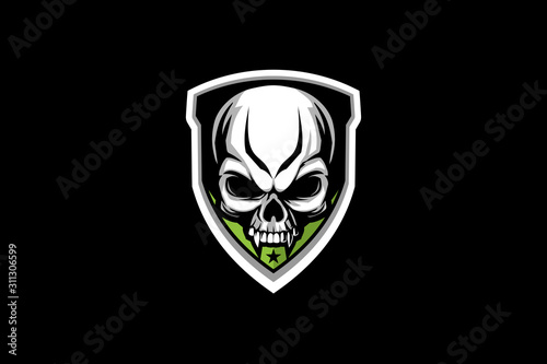 skull with shield modern vector logo template
