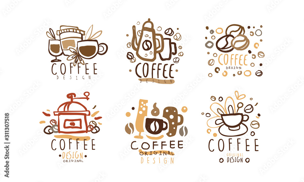 Coffee Original Labels and Badges Design Vector Set