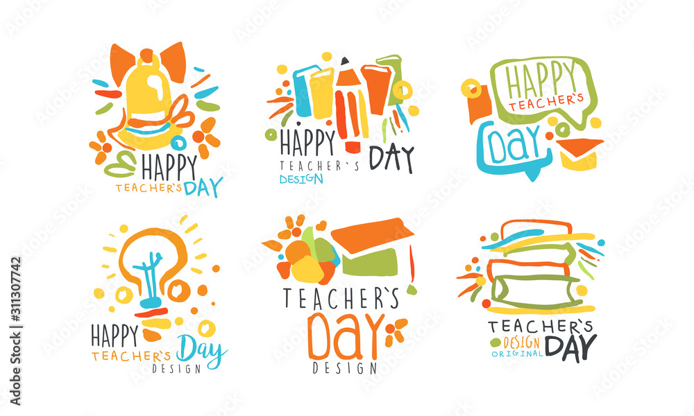 Happy Teachers Day Labels and Badges Original Design Vector Set