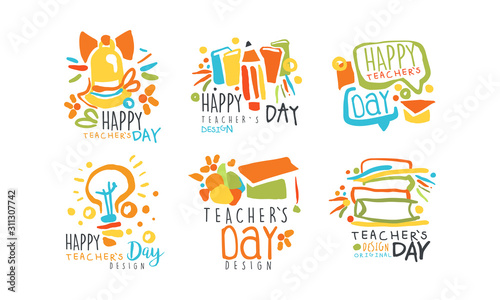 Happy Teachers Day Labels and Badges Original Design Vector Set