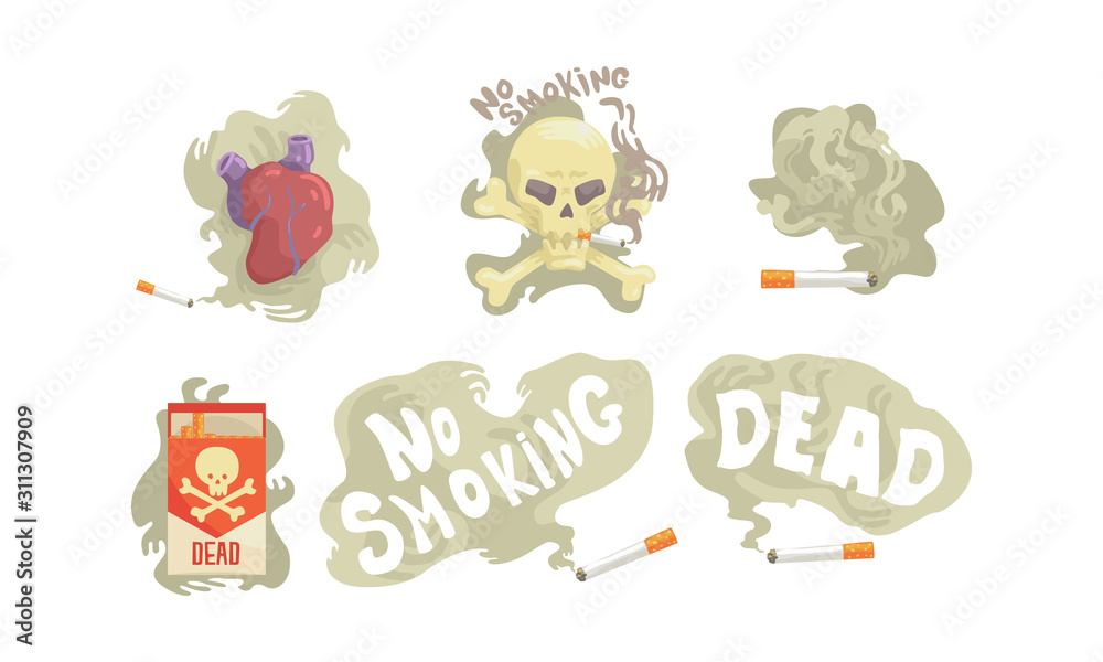 Dangers of Smoking Cigarette Illustrated Vector Set