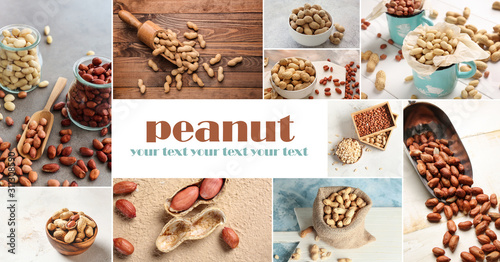 Collage of photos with tasty peanuts