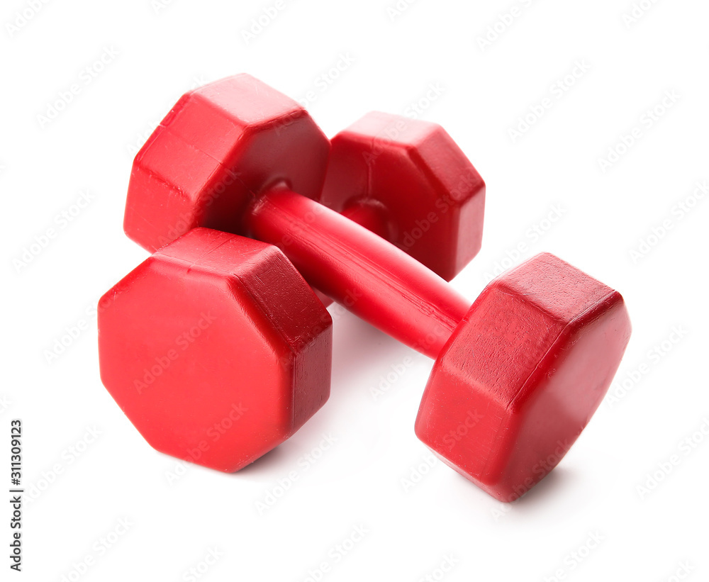 Color dumbbells on white background