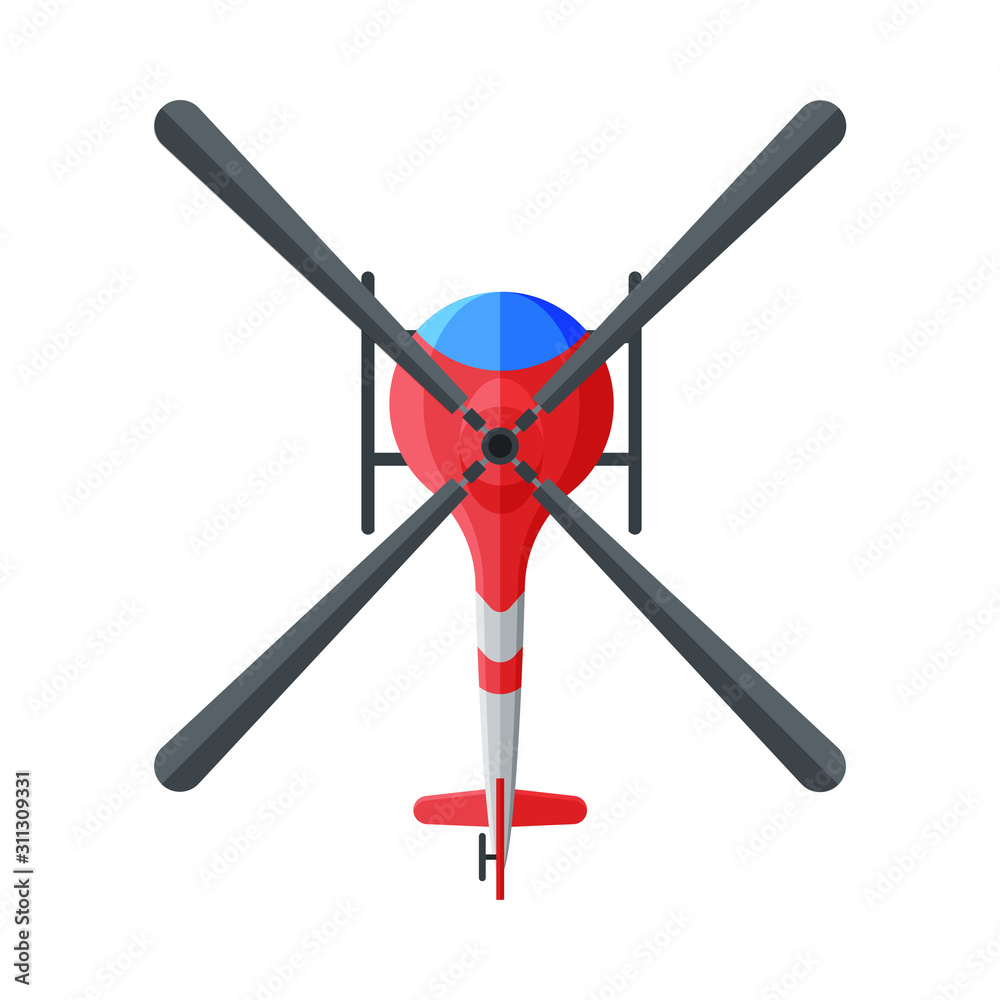 Flying Red and Blue Helicopter, View from Above, Air Transport Vector Illustration Flying Red and Blue Helicopter, View from Above, Air Transport Vector Illustration