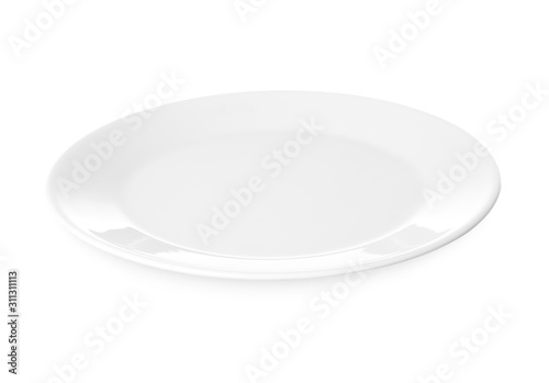 Empty ceramic plate on white background