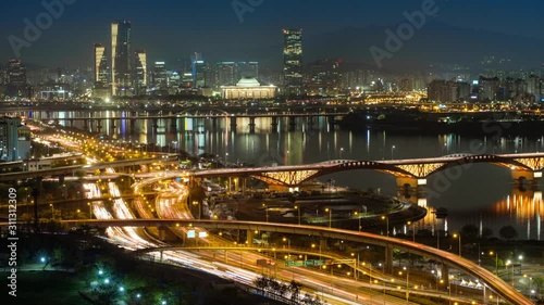 Seoul cityscape in twilight, South Korea. photo