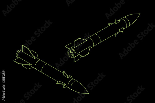 Military missile. 3d Vector outline illustration.