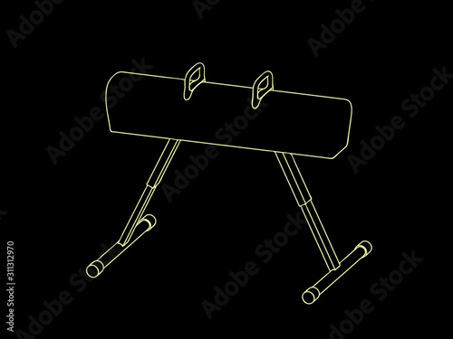 Pommel horse. Vector outline illustration. Dimetric projection.