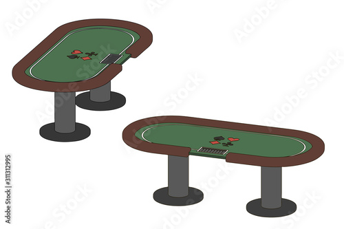 Poker table. Isolated on white background. 3d Vector outline illustration.