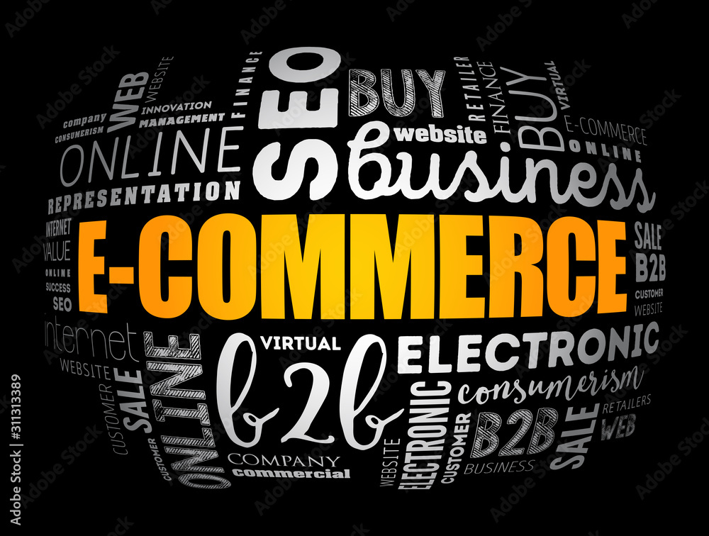 E-COMMERCE word cloud collage, business concept background
