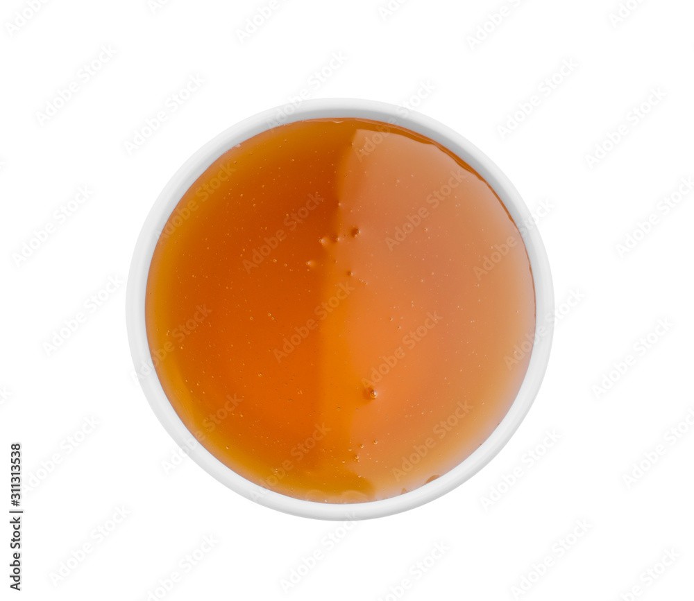 Bowl of organic honey isolated on white, top view Bowl of organic honey isolated on white, top view