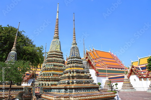 Chedis with a single base in Wat Pho,Temple of the Reclining Buddha,Wat Phra Chetuphon Wimon Mangkhalaram Rajwaramahawihan Bangkok Thailand
