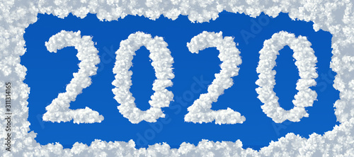 Clouds in shape of number 2020 on a blue background