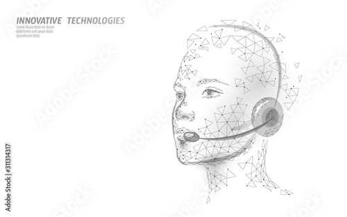 Customer service 3D woman manager concept. AI assistance headphone call center hotline. Client support consultant online help information. Headset girl vector illustration