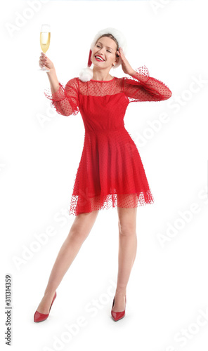 Happy young woman in Santa ...