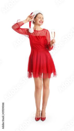 Happy young woman in Santa ...