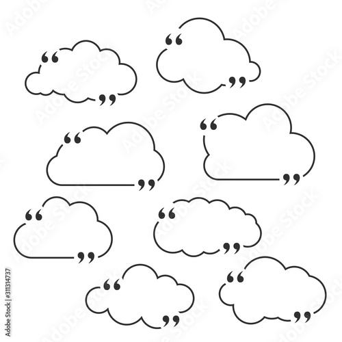 Quote box frame set as clouds isolated on white background. Template for posting quotes or motivational messages. Quotation, comment or thought bubbles.